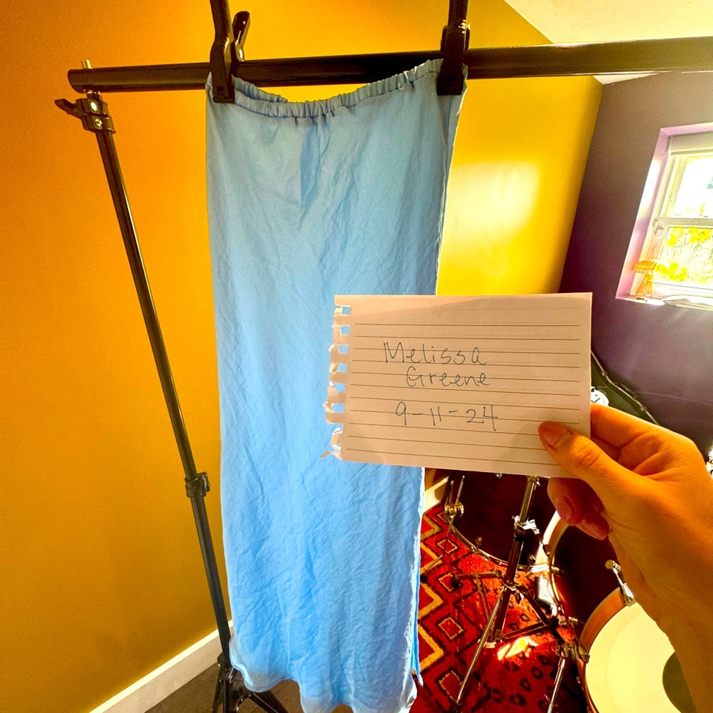 Dressed in LALA “Bestie” midi skirt in baby blue.